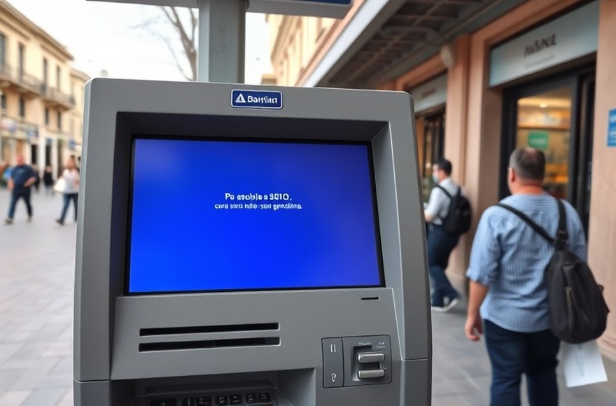 Antes — Terminal bloqueado por un error de aplicación y fuera de servicio.